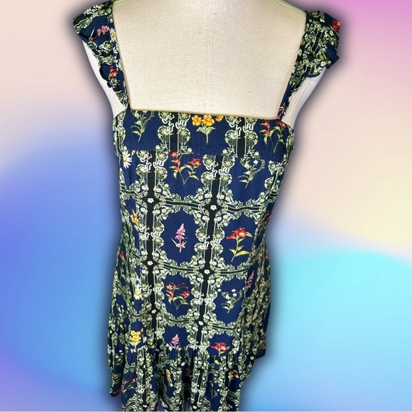 Agua Bendita for Target Navy Blue Floral Tile Print Ruffled Mini Dress Size S - Picture 6 of 16